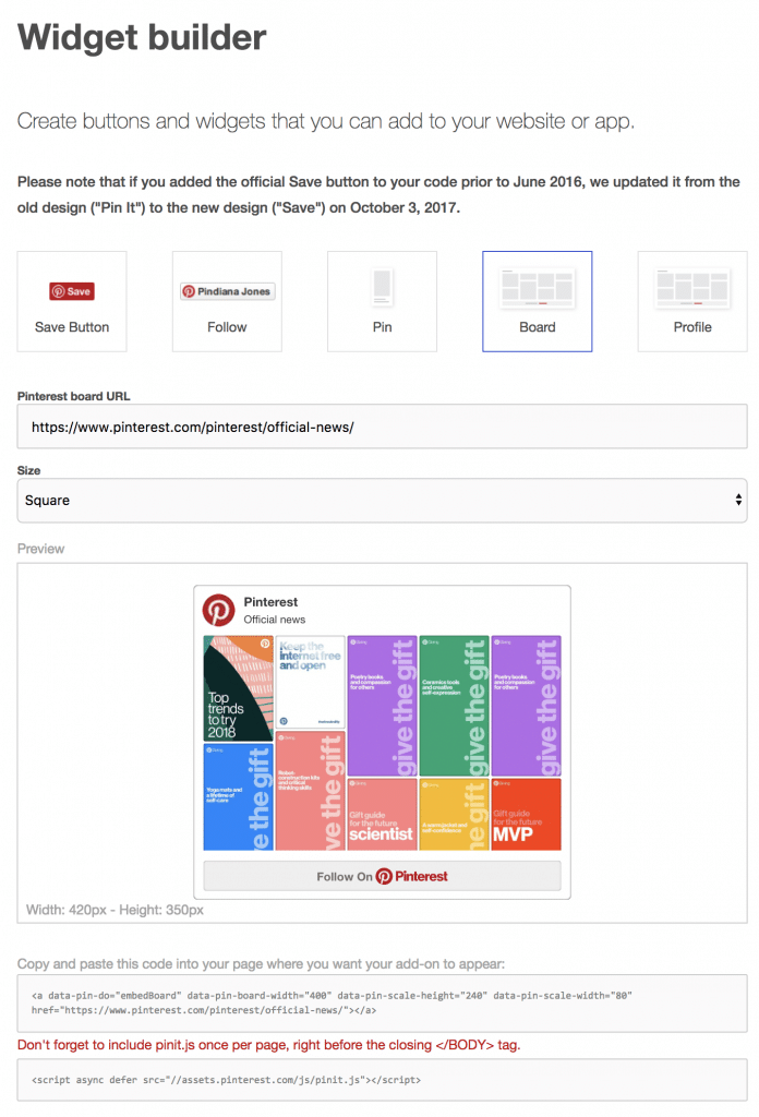 Constructor de Widgets de Pinterest